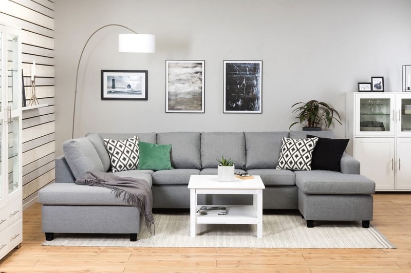 Crazy 5-sits Vänstervänd U-formad Soffa med Divan och Schäslong i Tyg - Grå - Möbler - Vardagsrum - Soffor - U-soffor