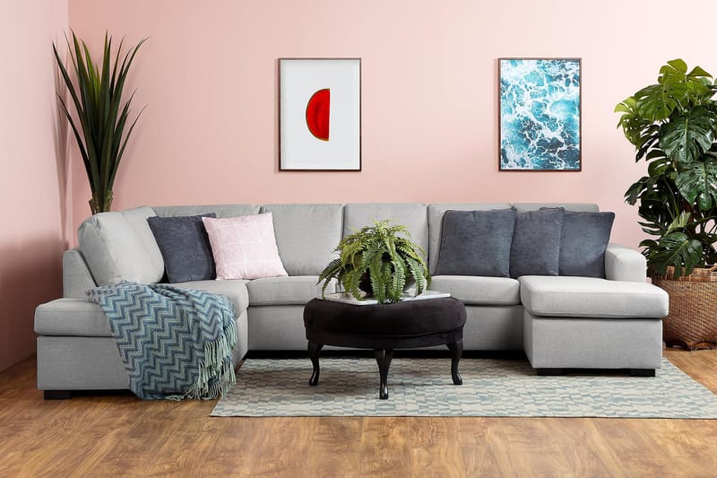 Crazy 5-sits Vänstervänd U-formad Soffa med Divan och Schäslong i Tyg - Grå - Möbler - Vardagsrum - Soffor - U-soffor