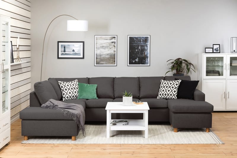 Crazy 5-sits Vänstervänd U-formad Soffa med Divan och Schäslong i Tyg - Mörkgrå - Möbler - Vardagsrum - Soffor - U-soffor