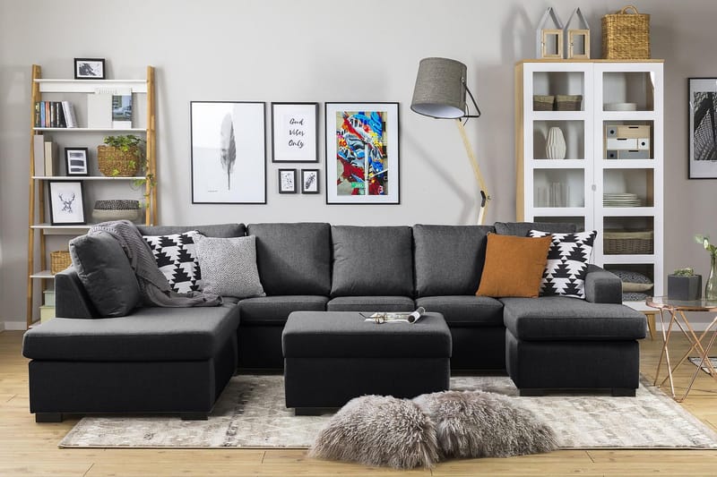 Crazy 5-sits Vänstervänd U-formad Soffa med Divan och Schäslong i Tyg - Mörkgrå - Möbler - Vardagsrum - Soffor - U-soffor