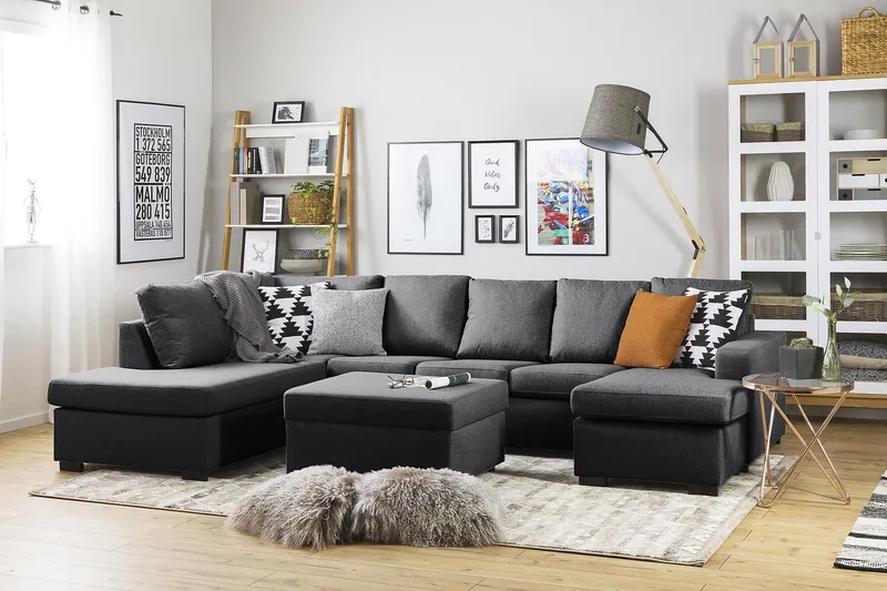 Crazy 5-sits Vänstervänd U-formad Soffa med Divan och Schäslong i Tyg - Mörkgrå - Möbler - Vardagsrum - Soffor - U-soffor