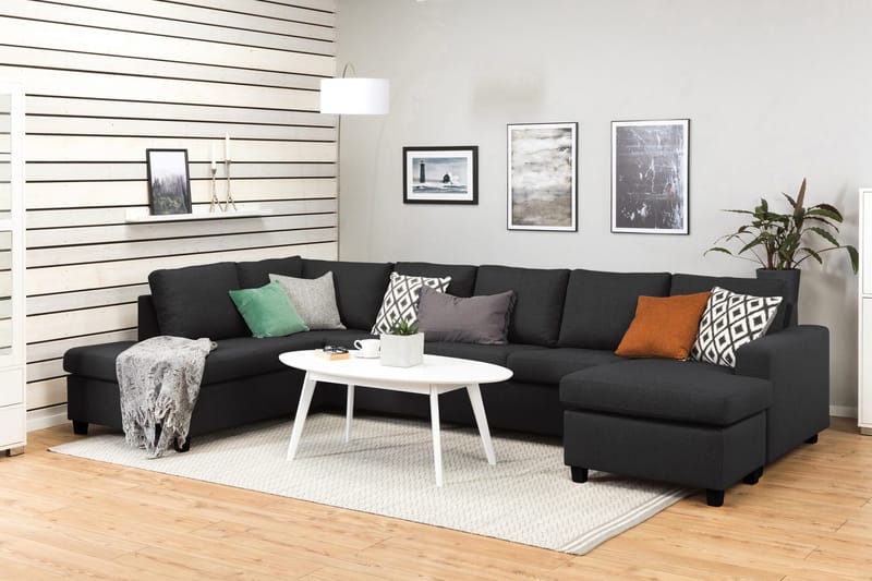 Crazy 5-sits Vänstervänd U-formad X-Large Soffa med Divan och Schäslong i Tyg - Antracit - Möbler - Vardagsrum - Soffor - U-soffor