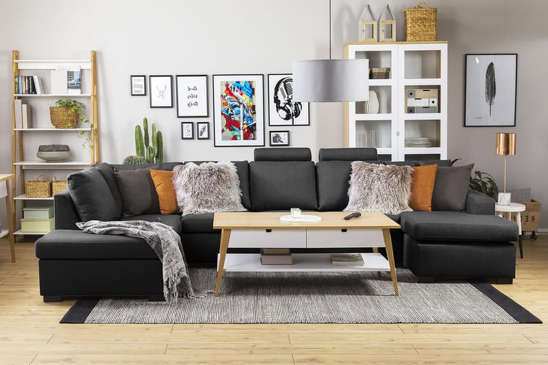 Crazy 5-sits Vänstervänd U-formad X-Large Soffa med Divan och Schäslong i Tyg - Antracit - Möbler - Vardagsrum - Soffor - U-soffor