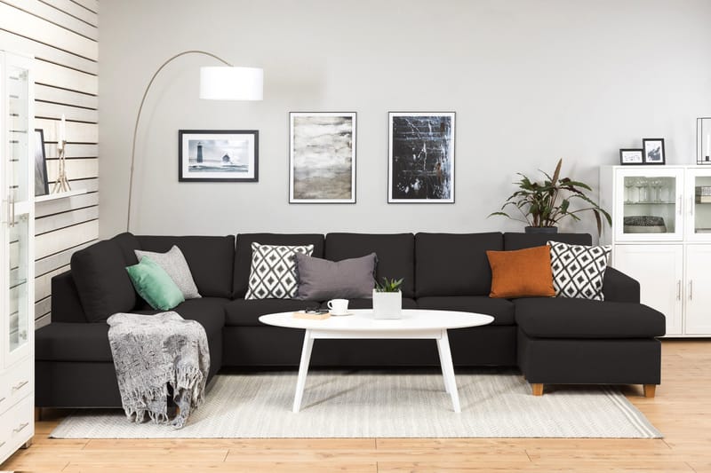 Crazy 5-sits Vänstervänd U-formad X-Large Soffa med Divan och Schäslong i Tyg - Antracit - Möbler - Vardagsrum - Soffor - U-soffor