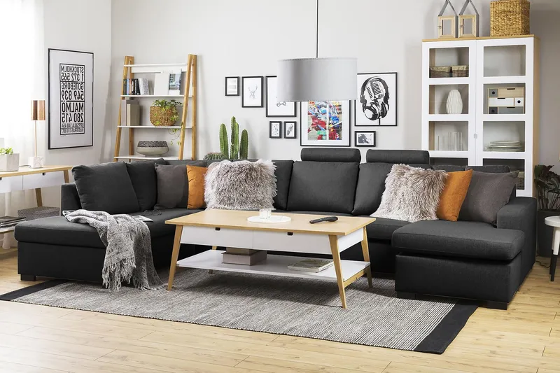 Crazy 5-sits Vänstervänd U-formad X-Large Soffa med Divan och Schäslong i Tyg - Antracit - Möbler - Vardagsrum - Soffor - U-soffor