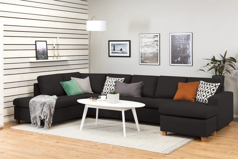 Crazy 5-sits Vänstervänd U-formad X-Large Soffa med Divan och Schäslong i Tyg - Antracit - Möbler - Vardagsrum - Soffor - U-soffor
