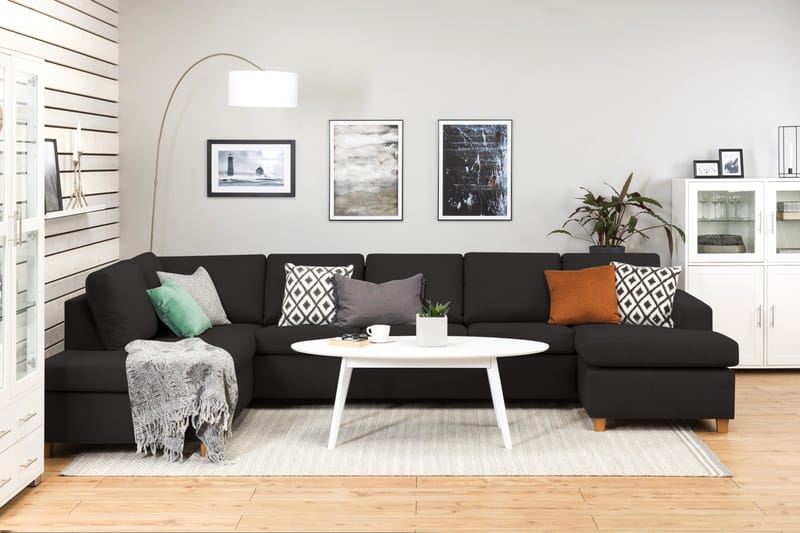 Crazy 5-sits Vänstervänd U-formad X-Large Soffa med Divan och Schäslong i Tyg - Antracit - Möbler - Vardagsrum - Soffor - U-soffor
