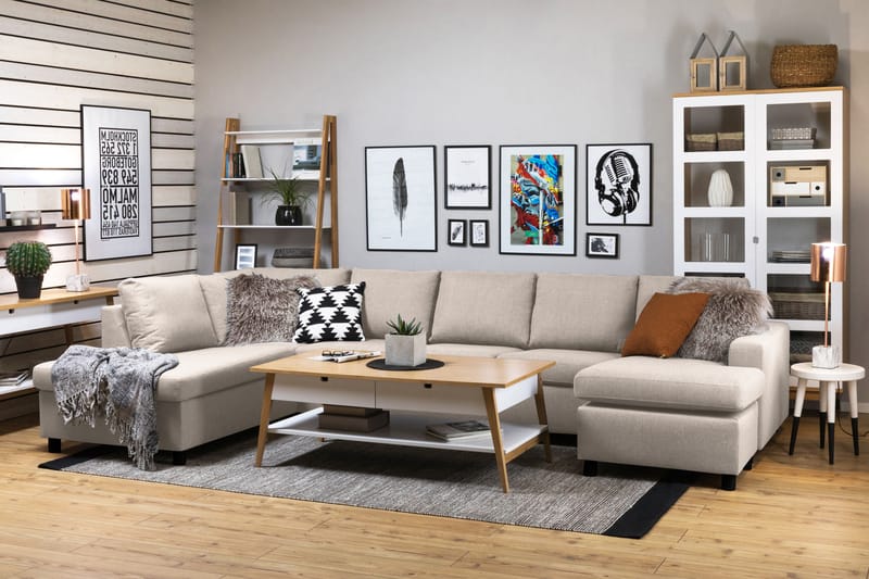 Crazy 5-sits Vänstervänd U-formad X-Large Soffa med Divan och Schäslong i Tyg - Beige - Möbler - Vardagsrum - Soffor - U-soffor