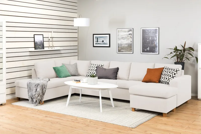 Crazy 5-sits Vänstervänd U-formad X-Large Soffa med Divan och Schäslong i Tyg - Beige - Möbler - Vardagsrum - Soffor - U-soffor