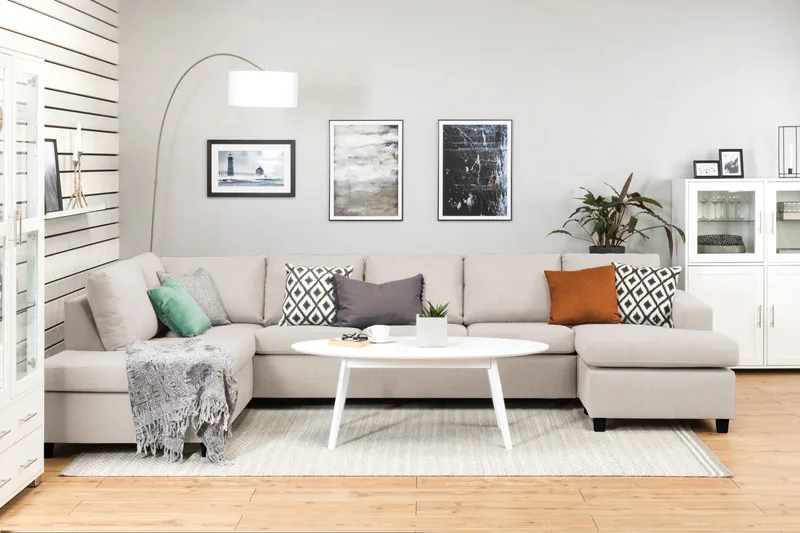 Crazy 5-sits Vänstervänd U-formad X-Large Soffa med Divan och Schäslong i Tyg - Beige - Möbler - Vardagsrum - Soffor - U-soffor