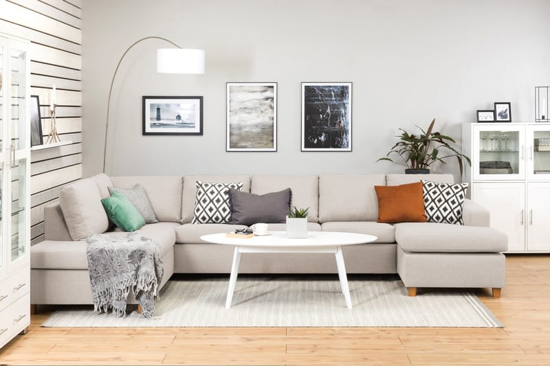 Crazy 5-sits Vänstervänd U-formad X-Large Soffa med Divan och Schäslong i Tyg - Beige - Möbler - Vardagsrum - Soffor - U-soffor