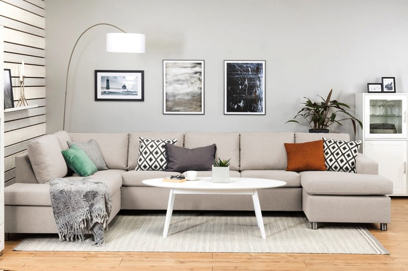 Crazy 5-sits Vänstervänd U-formad X-Large Soffa med Divan och Schäslong i Tyg - Beige - Möbler - Vardagsrum - Soffor - U-soffor