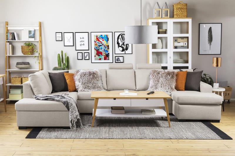 Crazy 5-sits Vänstervänd U-formad X-Large Soffa med Divan och Schäslong i Tyg - Beige - Möbler - Vardagsrum - Soffor - U-soffor