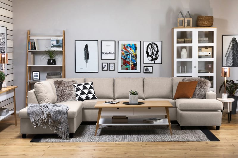 Crazy 5-sits Vänstervänd U-formad X-Large Soffa med Divan och Schäslong i Tyg - Beige - Möbler - Vardagsrum - Soffor - U-soffor