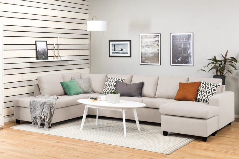 Crazy 5-sits Vänstervänd U-formad X-Large Soffa med Divan och Schäslong i Tyg - Beige - Möbler - Vardagsrum - Soffor - U-soffor