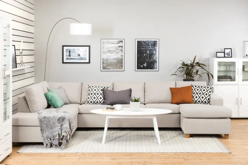 Crazy 5-sits V änstervänd U-formad X-Large Soffa med Divan och Schäslong i Tyg - Beige - Möbler - Vardagsrum - Soffor - U-soffor