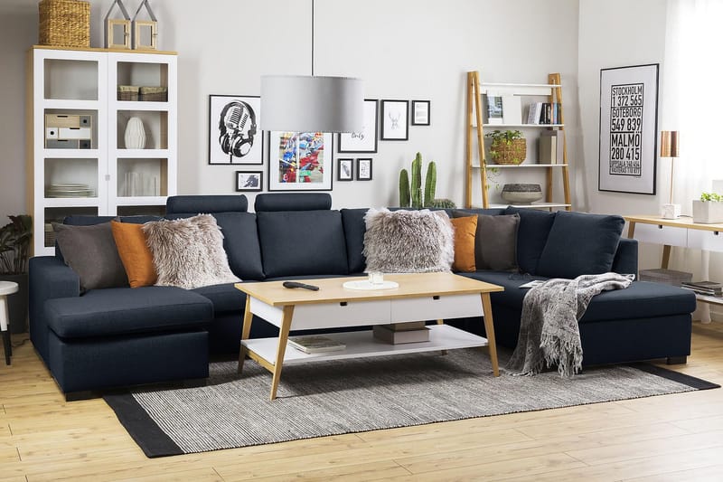 Crazy 5-sits Vänstervänd U-formad X-Large Soffa med Divan och Schäslong i Tyg - Blå - Möbler - Vardagsrum - Soffor - U-soffor