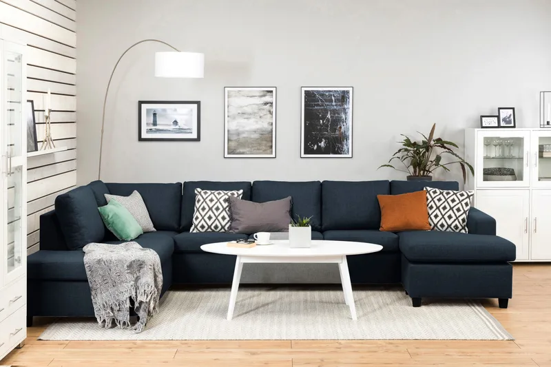 Crazy 5-sits Vänstervänd U-formad X-Large Soffa med Divan och Schäslong i Tyg - Blå - Möbler - Vardagsrum - Soffor - U-soffor