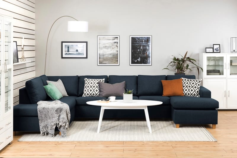 Crazy 5-sits Vänstervänd U-formad X-Large Soffa med Divan och Schäslong i Tyg - Blå - Möbler - Vardagsrum - Soffor - U-soffor