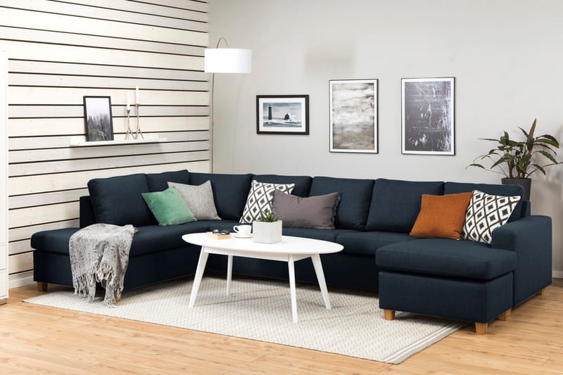 Crazy 5-sits Vänstervänd U-formad X-Large Soffa med Divan och Schäslong i Tyg - Blå - Möbler - Vardagsrum - Soffor - U-soffor