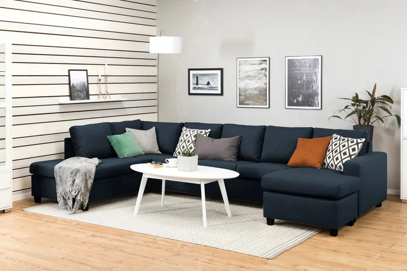 Crazy 5-sits Vänstervänd U-formad X-Large Soffa med Divan och Schäslong i Tyg - Blå - Möbler - Vardagsrum - Soffor - U-soffor