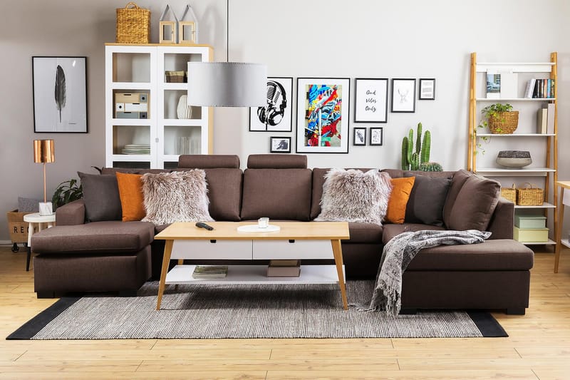 Crazy 5-sits Vänstervänd U-formad X-Large Soffa med Divan och Schäslong i Tyg - Brun - Möbler - Vardagsrum - Soffor - U-soffor
