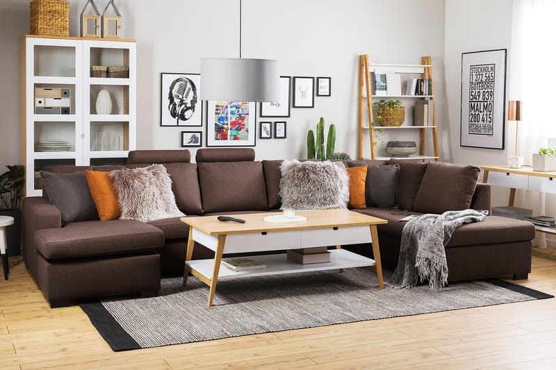 Crazy 5-sits Vänstervänd U-formad X-Large Soffa med Divan och Schäslong i Tyg - Brun - Möbler - Vardagsrum - Soffor - U-soffor