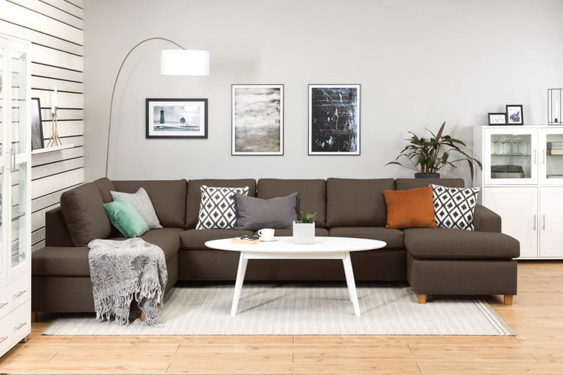 Crazy 5-sits Vänstervänd U-formad X-Large Soffa med Divan och Schäslong i Tyg - Brun - Möbler - Vardagsrum - Soffor - U-soffor