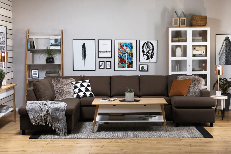 Crazy 5-sits Vänstervänd U-formad X-Large Soffa med Divan och Schäslong i Tyg - Brun - Möbler - Vardagsrum - Soffor - U-soffor