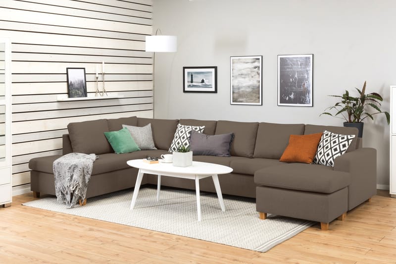 Crazy 5-sits Vänstervänd U-formad X-Large Soffa med Divan och Schäslong i Tyg - Brun - Möbler - Vardagsrum - Soffor - U-soffor