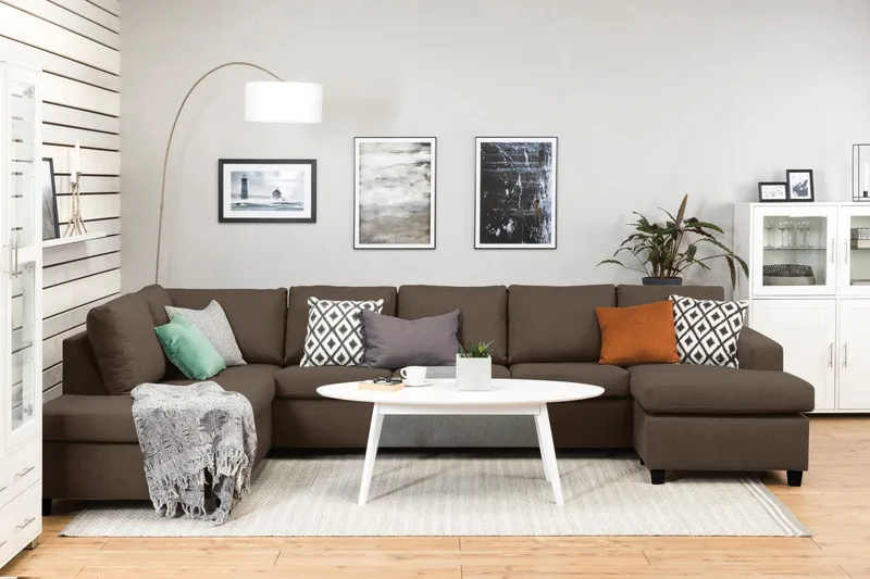 Crazy 5-sits Vänstervänd U-formad X-Large Soffa med Divan och Schäslong i Tyg - Brun - Möbler - Vardagsrum - Soffor - U-soffor