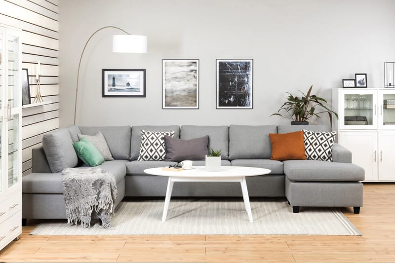 Crazy 5-sits Vänstervänd U-formad X-Large Soffa med Divan och Schäslong i Tyg - Grå - Möbler - Vardagsrum - Soffor - U-soffor