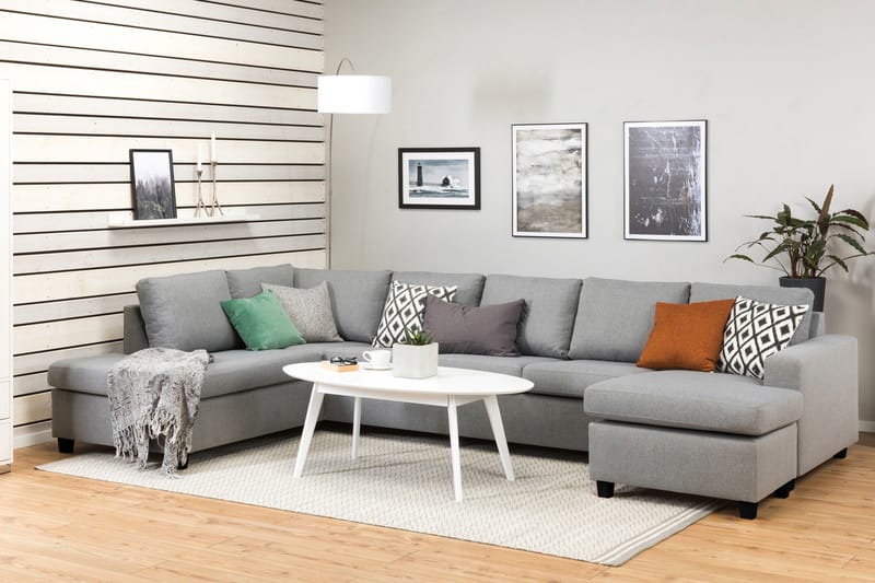 Crazy 5-sits Vänstervänd U-formad X-Large Soffa med Divan och Schäslong i Tyg - Grå - Möbler - Vardagsrum - Soffor - U-soffor