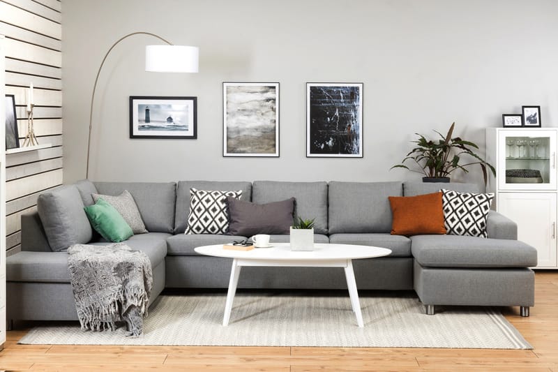 Crazy 5-sits Vänstervänd U-formad X-Large Soffa med Divan och Schäslong i Tyg - Grå - Möbler - Vardagsrum - Soffor - U-soffor