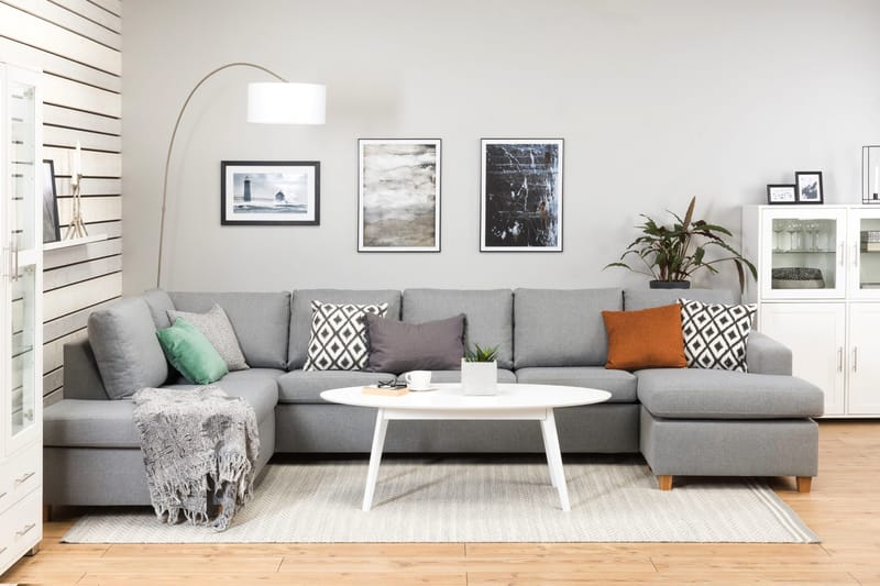 Crazy 5-sits Vänstervänd U-formad X-Large Soffa med Divan och Schäslong i Tyg - Grå - Möbler - Vardagsrum - Soffor - U-soffor