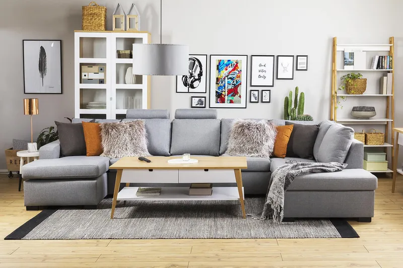 Crazy 5-sits Vänstervänd U-formad X-Large Soffa med Divan och Schäslong i Tyg - Grå - Möbler - Vardagsrum - Soffor - U-soffor