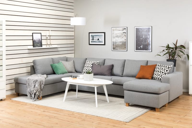 Crazy 5-sits Vänstervänd U-formad X-Large Soffa med Divan och Schäslong i Tyg - Grå - Möbler - Vardagsrum - Soffor - U-soffor