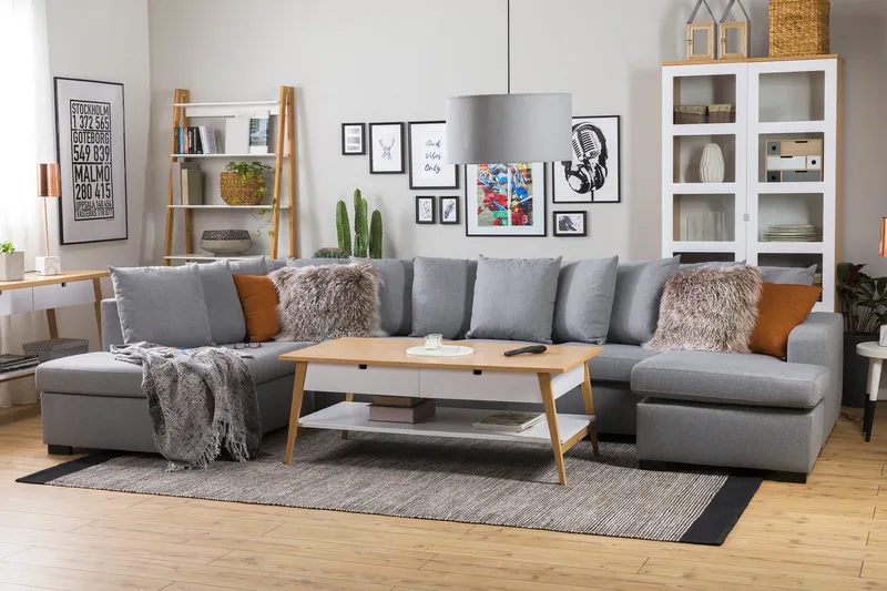 Crazy 5-sits Vänstervänd U-formad X-Large Soffa med Divan och Schäslong i Tyg inkl Kuvertkuddar - Grå - Möbler - Vardagsrum - Soffor - U-soffor