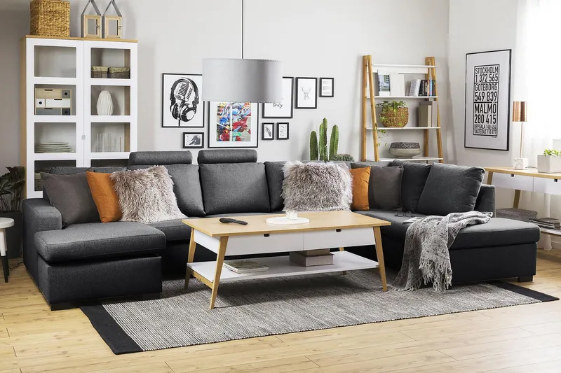 Crazy 5-sits Vänstervänd U-formad X-Large Soffa med Divan och Schäslong i Tyg - Mörkgrå - Möbler - Vardagsrum - Soffor - U-soffor