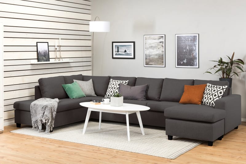 Crazy 5-sits Vänstervänd U-formad X-Large Soffa med Divan och Schäslong i Tyg - Mörkgrå - Möbler - Vardagsrum - Soffor - U-soffor