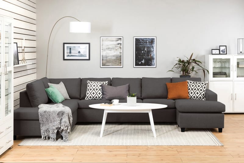 Crazy 5-sits Vänstervänd U-formad X-Large Soffa med Divan och Schäslong i Tyg - Mörkgrå - Möbler - Vardagsrum - Soffor - U-soffor