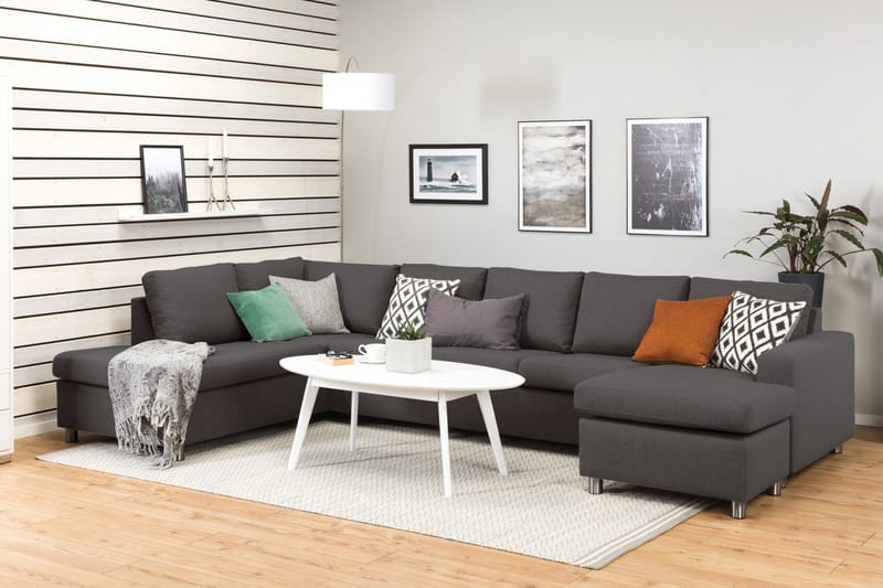 Crazy 5-sits Vänstervänd U-formad X-Large Soffa med Divan och Schäslong i Tyg - Mörkgrå - Möbler - Vardagsrum - Soffor - U-soffor