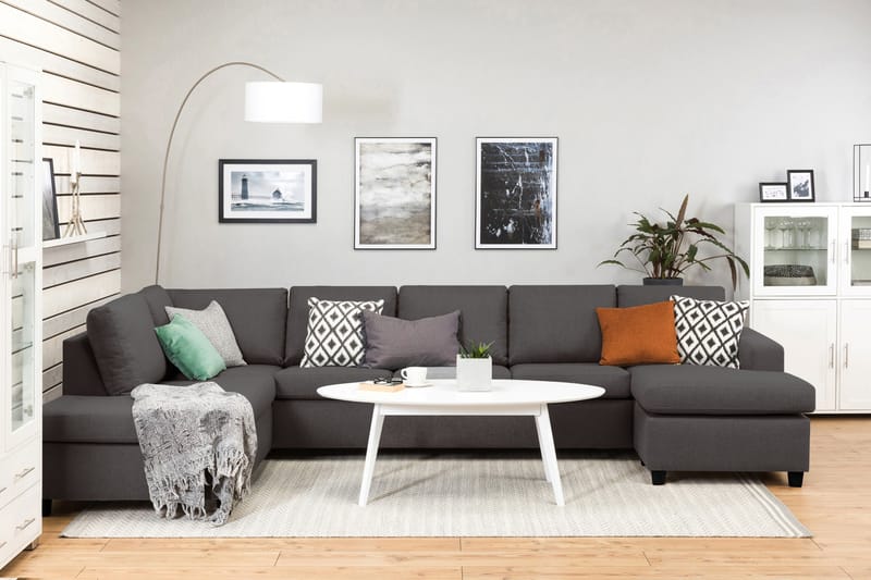 Crazy 5-sits Vänstervänd U-formad X-Large Soffa med Divan och Schäslong i Tyg - Mörkgrå - Möbler - Vardagsrum - Soffor - U-soffor