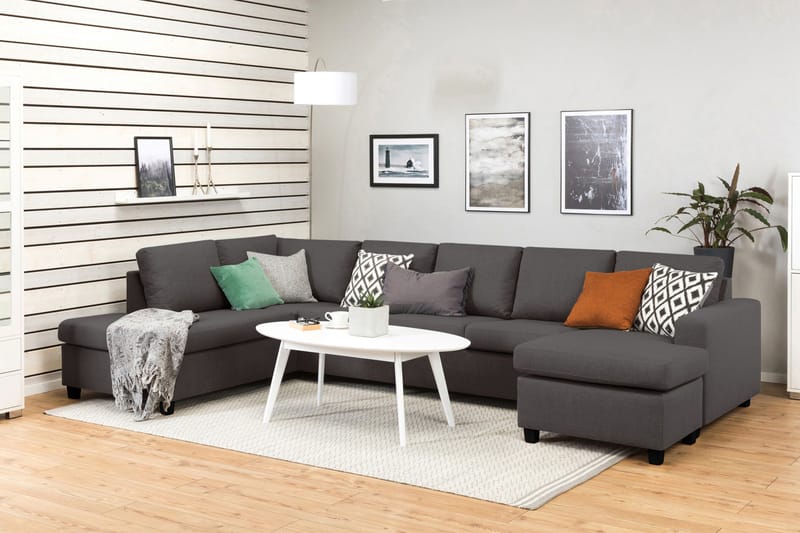 Crazy 5-sits Vänstervänd U-formad X-Large Soffa med Divan och Schäslong i Tyg - Mörkgrå - Möbler - Vardagsrum - Soffor - U-soffor