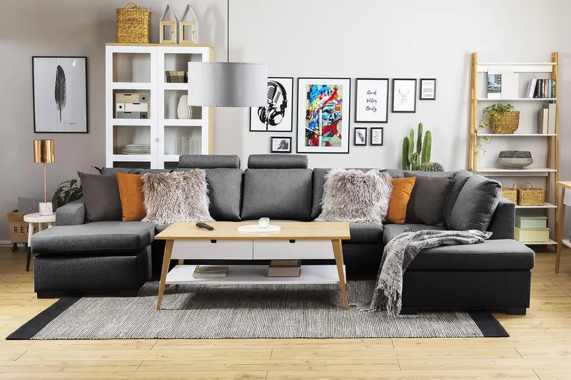 Crazy 5-sits Vänstervänd U-formad X-Large Soffa med Divan och Schäslong i Tyg - Mörkgrå - Möbler - Vardagsrum - Soffor - U-soffor