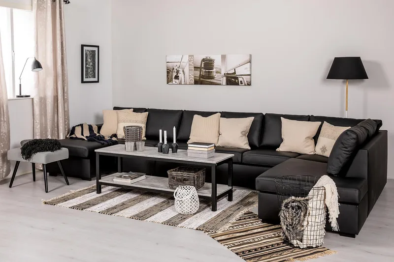 Crazy 6-sits Högervänd U-formad XX-Large Soffa med Divan och Schäslong i Konstläder - Svart - Möbler - Vardagsrum - Soffor - Skinnsoffor