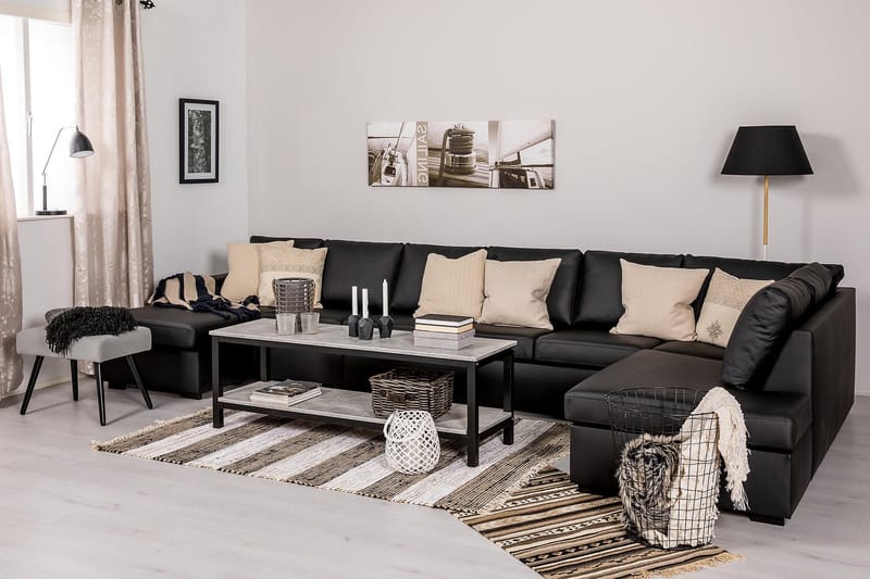 Crazy 6-sits Högervänd U-formad XX-Large Soffa med Divan och Schäslong i Konstläder - Svart - Möbler - Vardagsrum - Soffor - Skinnsoffor