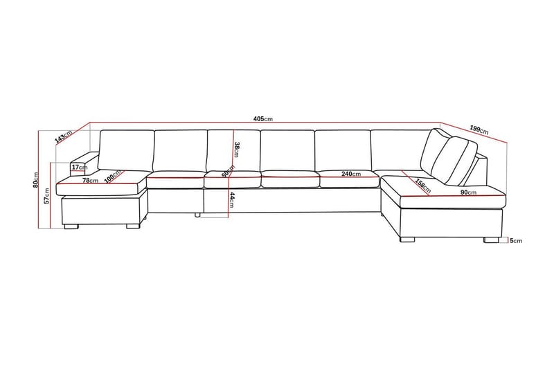 Crazy 6-sits Högervänd U-formad XX-Large Soffa med Divan och Schäslong i Konstläder - Svart - Möbler - Vardagsrum - Soffor - Skinnsoffor