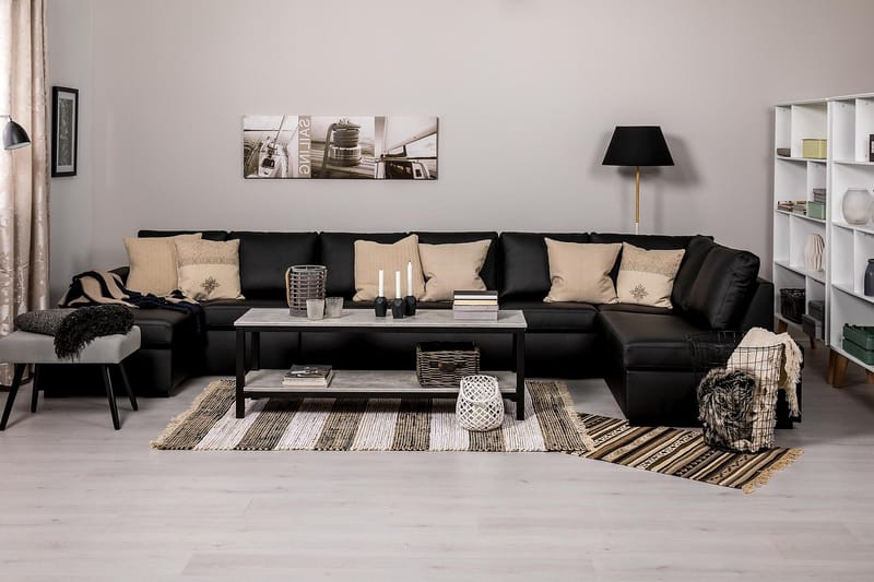 Crazy 6-sits Högervänd U-formad XX-Large Soffa med Divan och Schäslong i Konstläder - Svart - Möbler - Vardagsrum - Soffor - Skinnsoffor