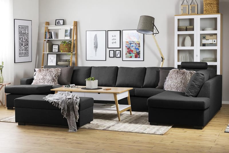 Crazy 6-sits Högervänd U-formad XX-Large Soffa med Divan och Schäslong i Tyg - Antracit - Möbler - Vardagsrum - Soffor - U-soffor